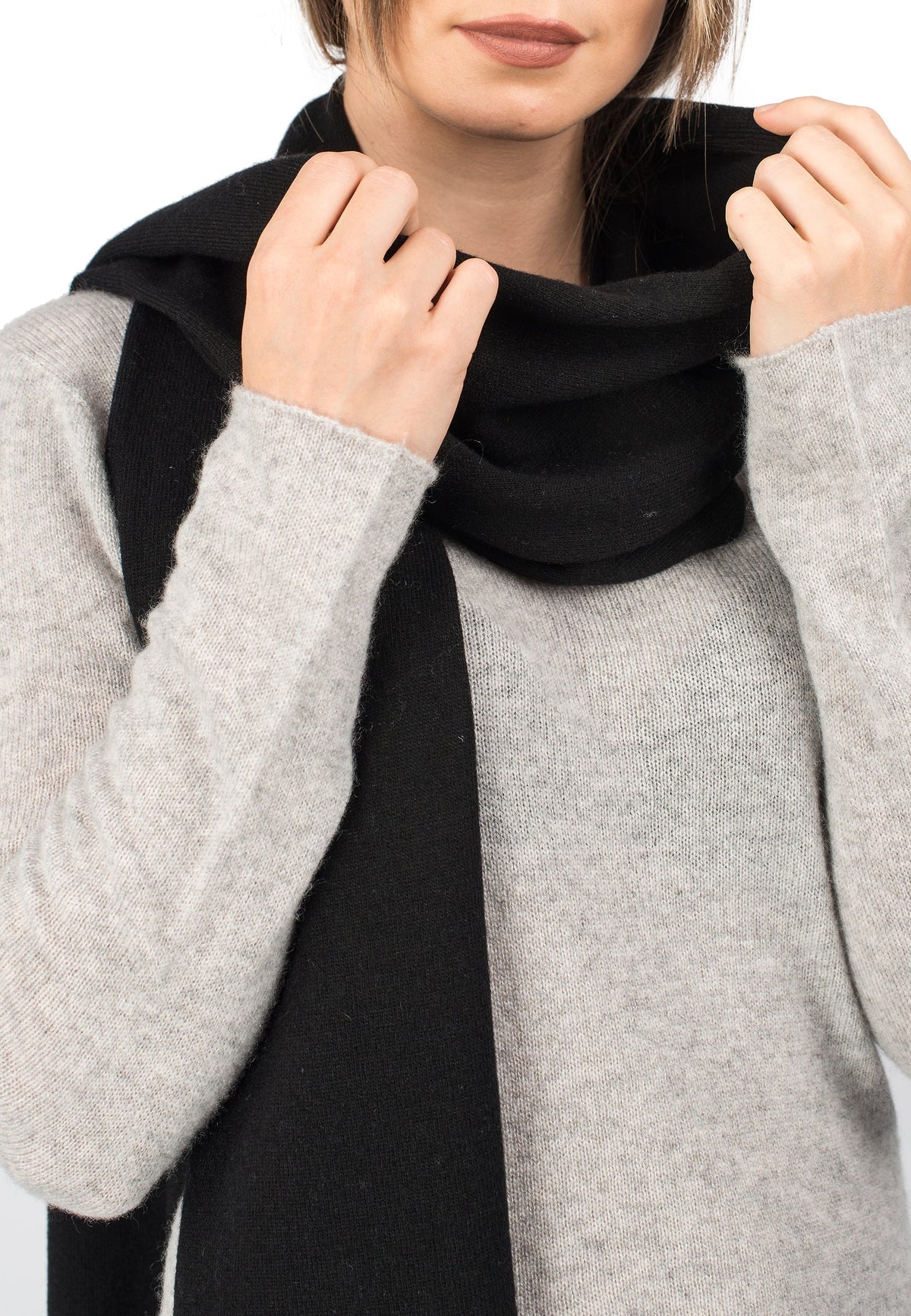 Black Unisex Cashmere Blend Scarf, view 3