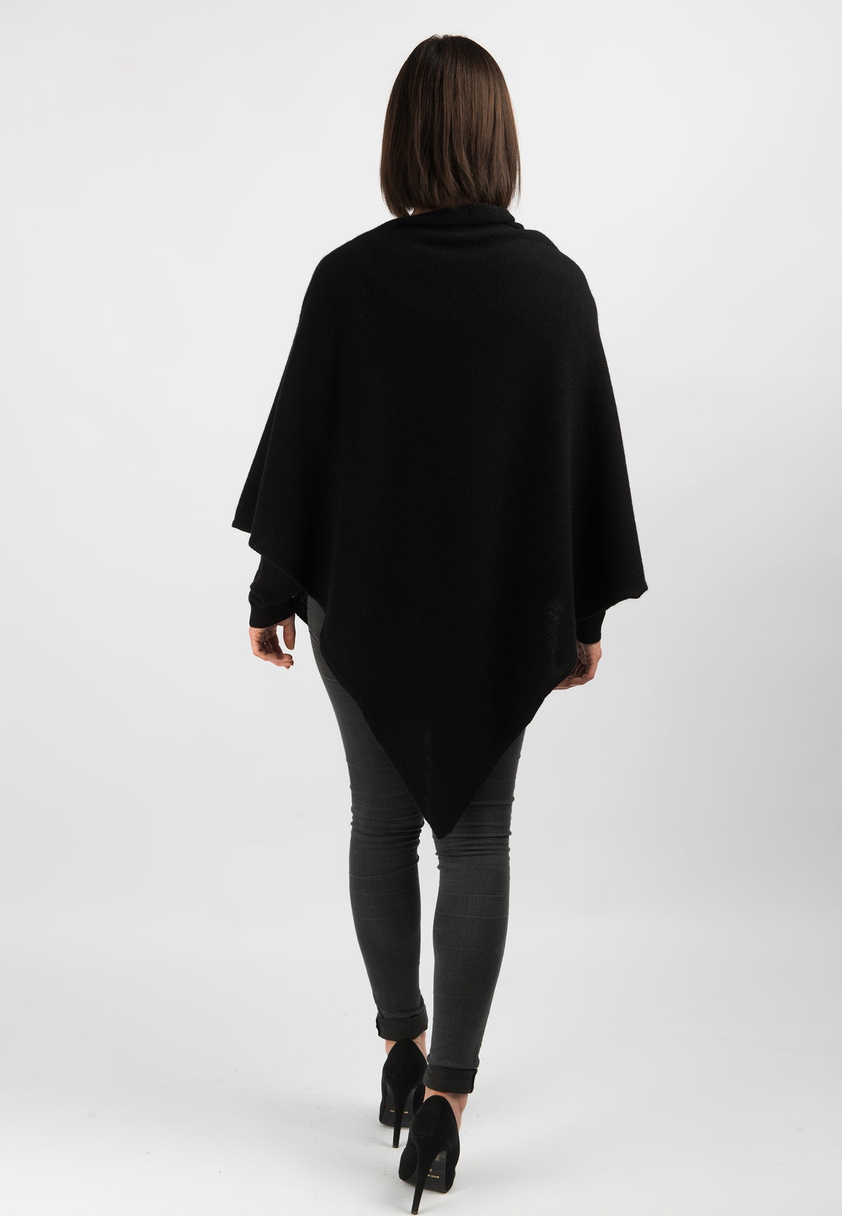 Black 100% Cashmere Poncho, view 3