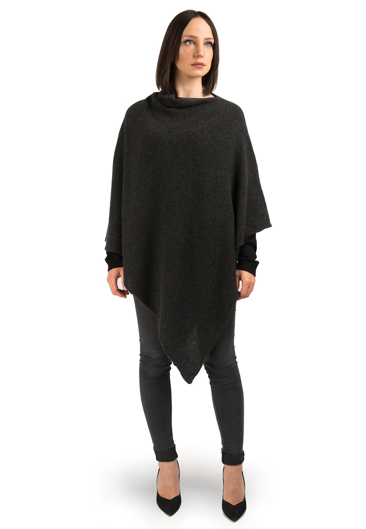 Charcoal 100% Cashmere Poncho