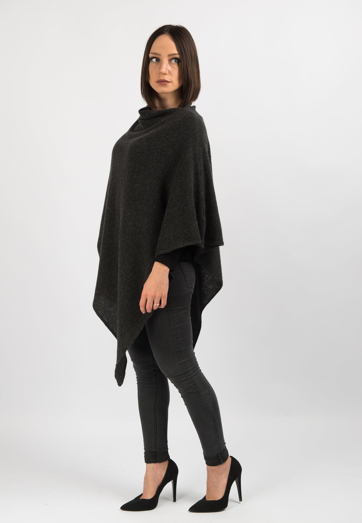 Charcoal 100% Cashmere Poncho, view 2