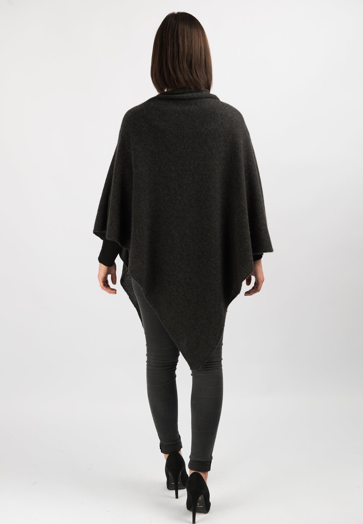 Charcoal 100% Cashmere Poncho, view 3