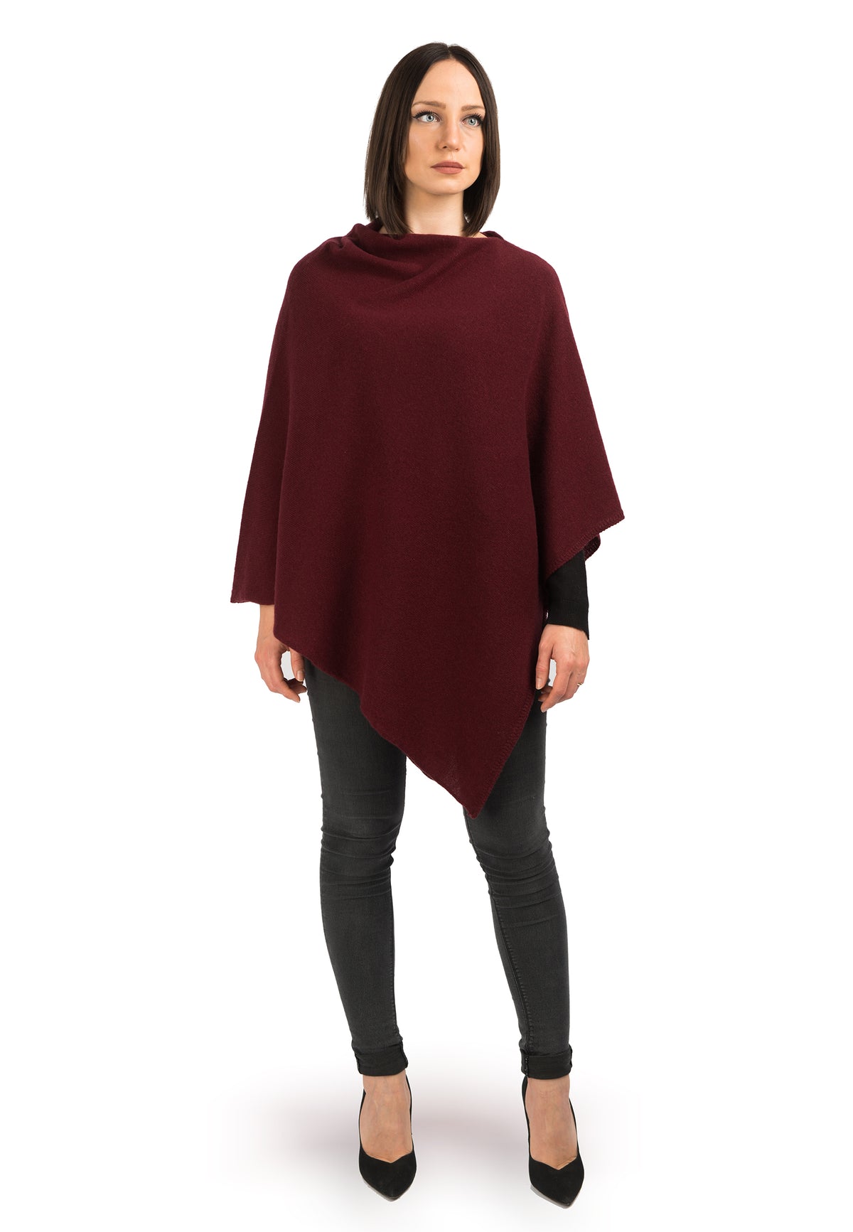 Burgundy 100% Cashmere Poncho