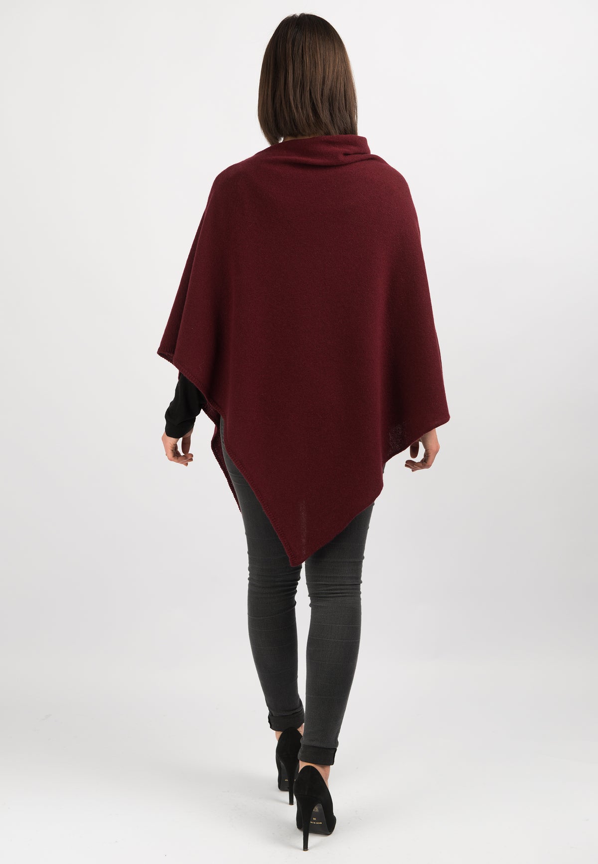 Burgundy 100% Cashmere Poncho, view 3