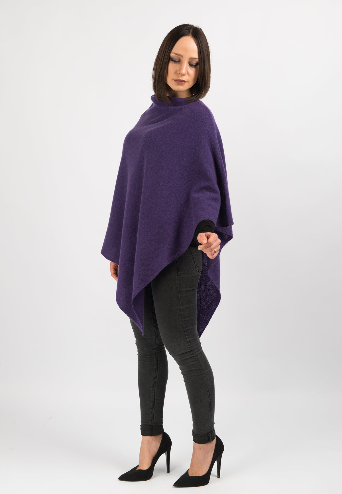 Purple 100% Cashmere Poncho, view 2