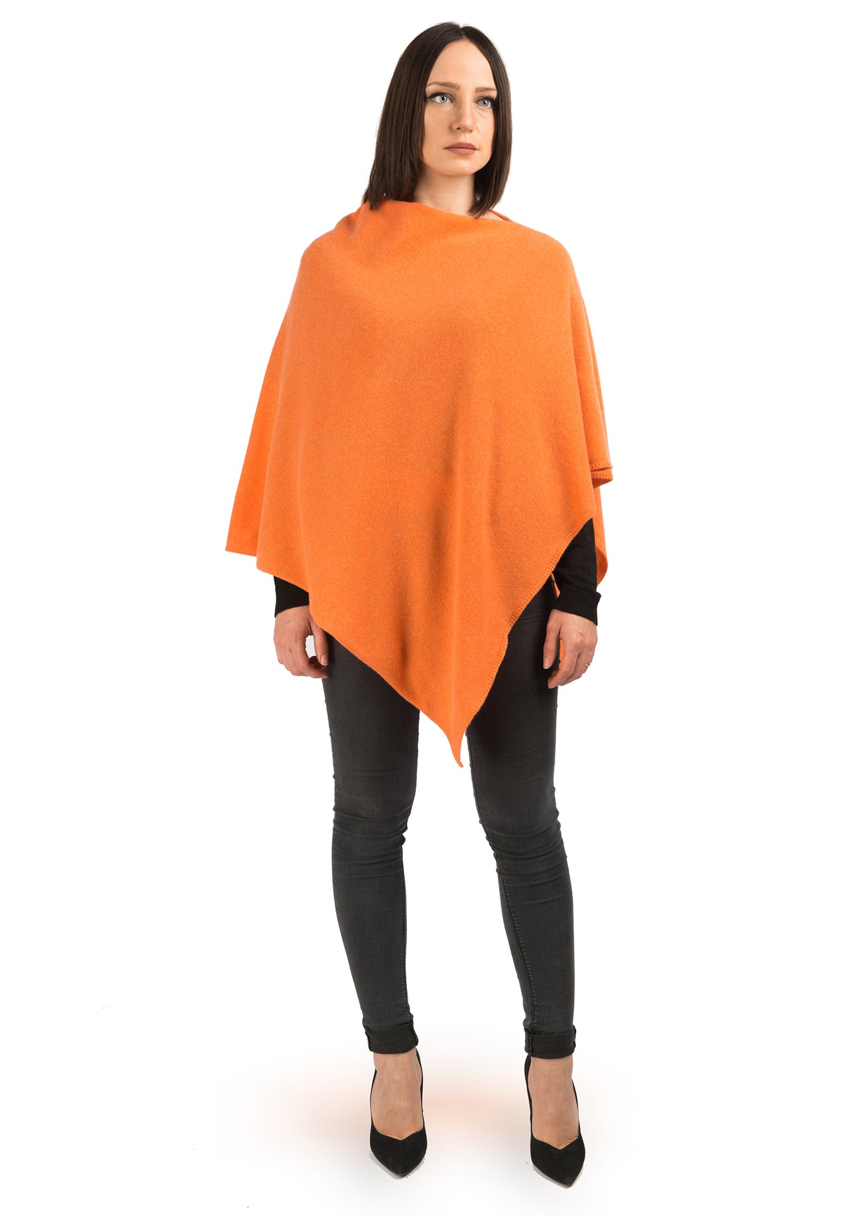 Orange 100% Cashmere Poncho