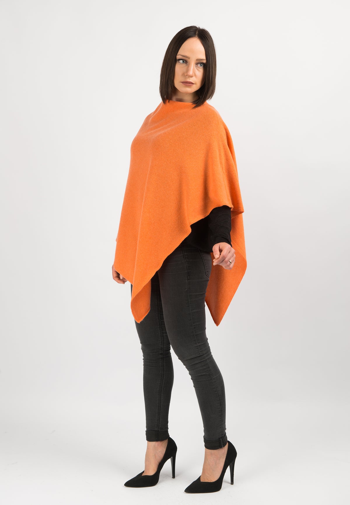 Orange 100% Cashmere Poncho, view 2