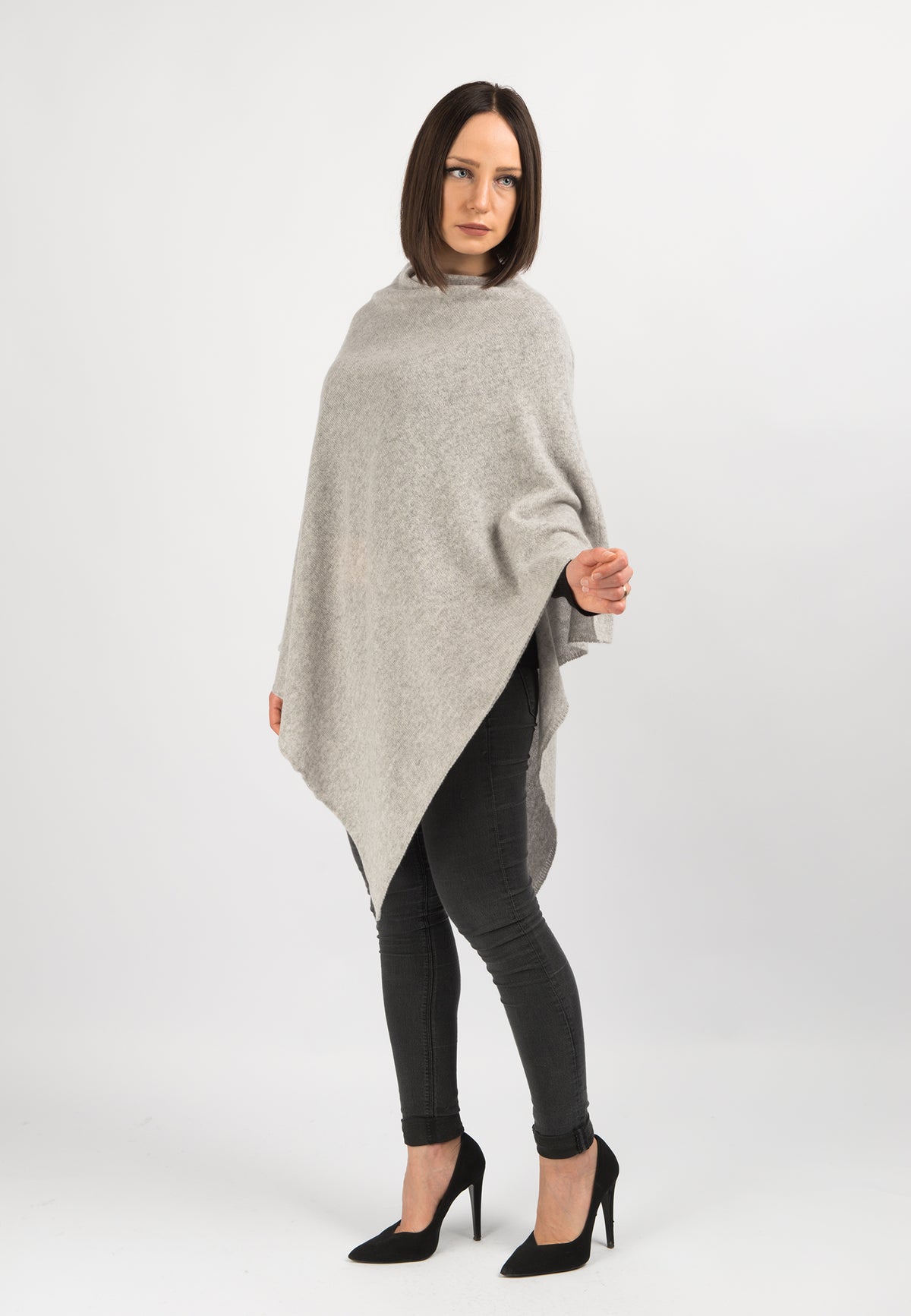 Gray 100% Cashmere Poncho, view 2