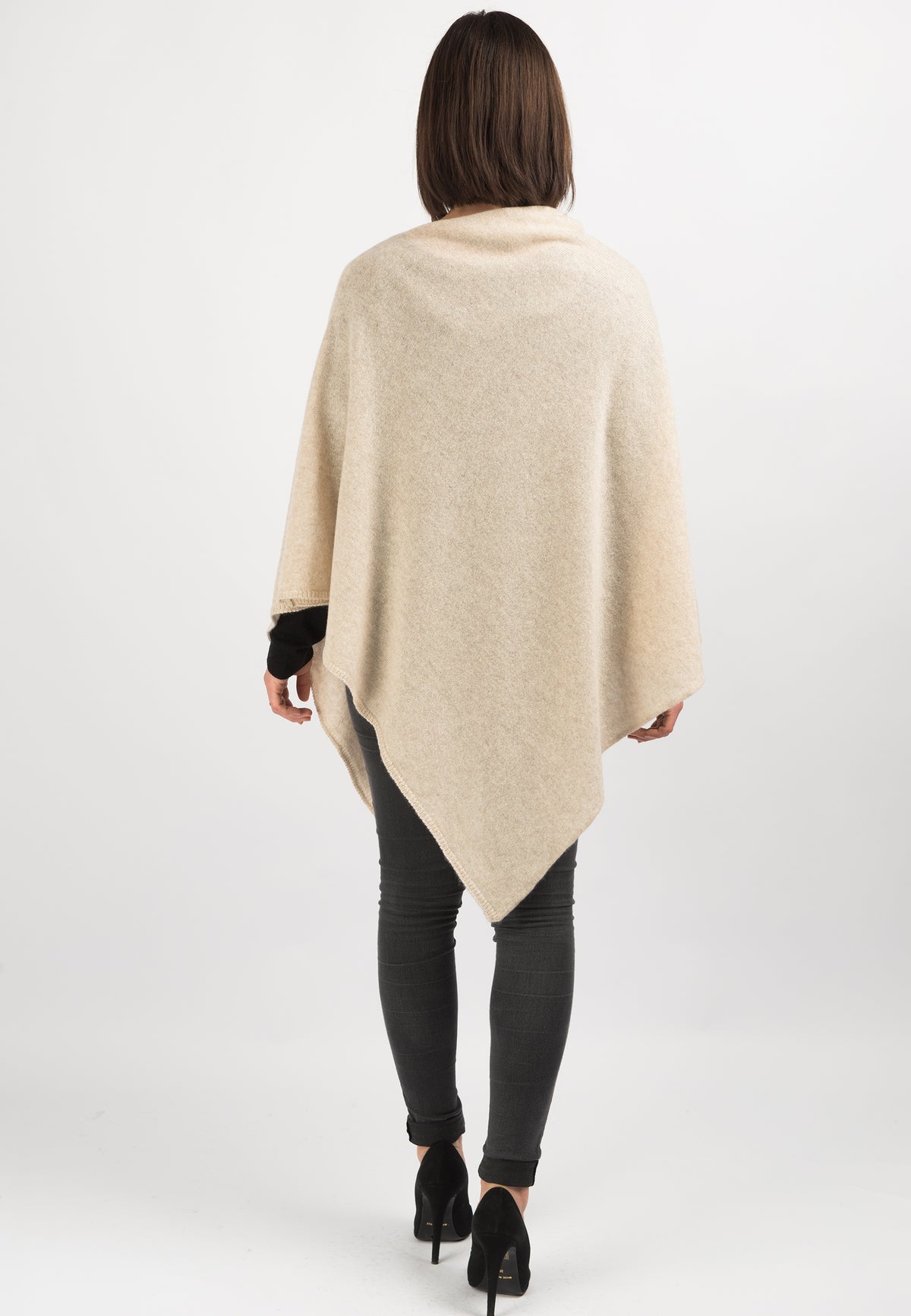 Beige 100% Cashmere Poncho, view 3