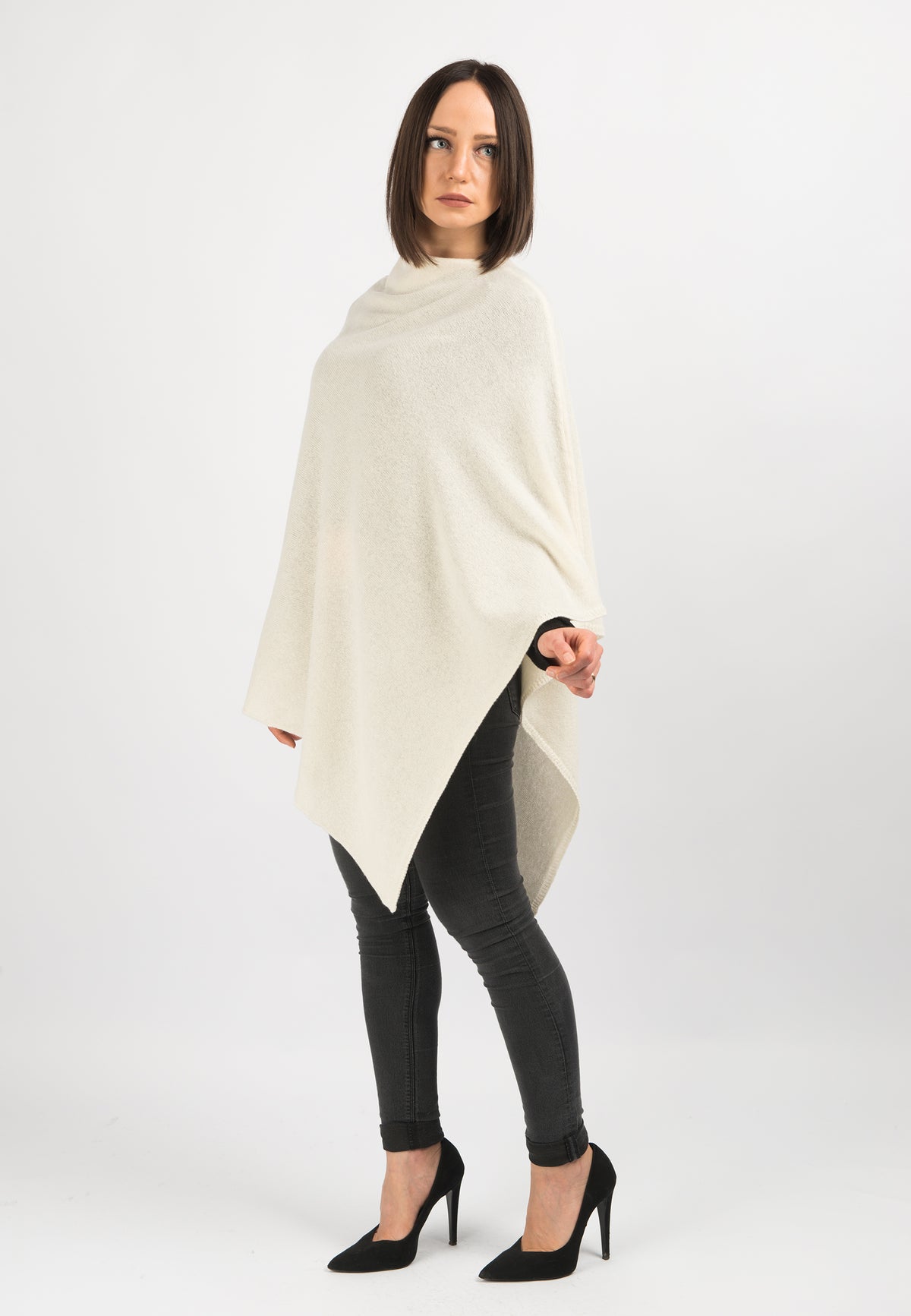 Cream 100% Cashmere Poncho, view 2