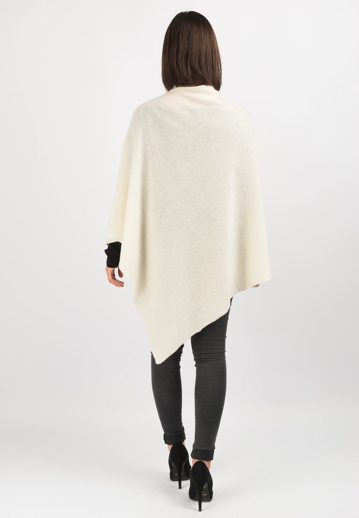 Cream 100% Cashmere Poncho, view 3