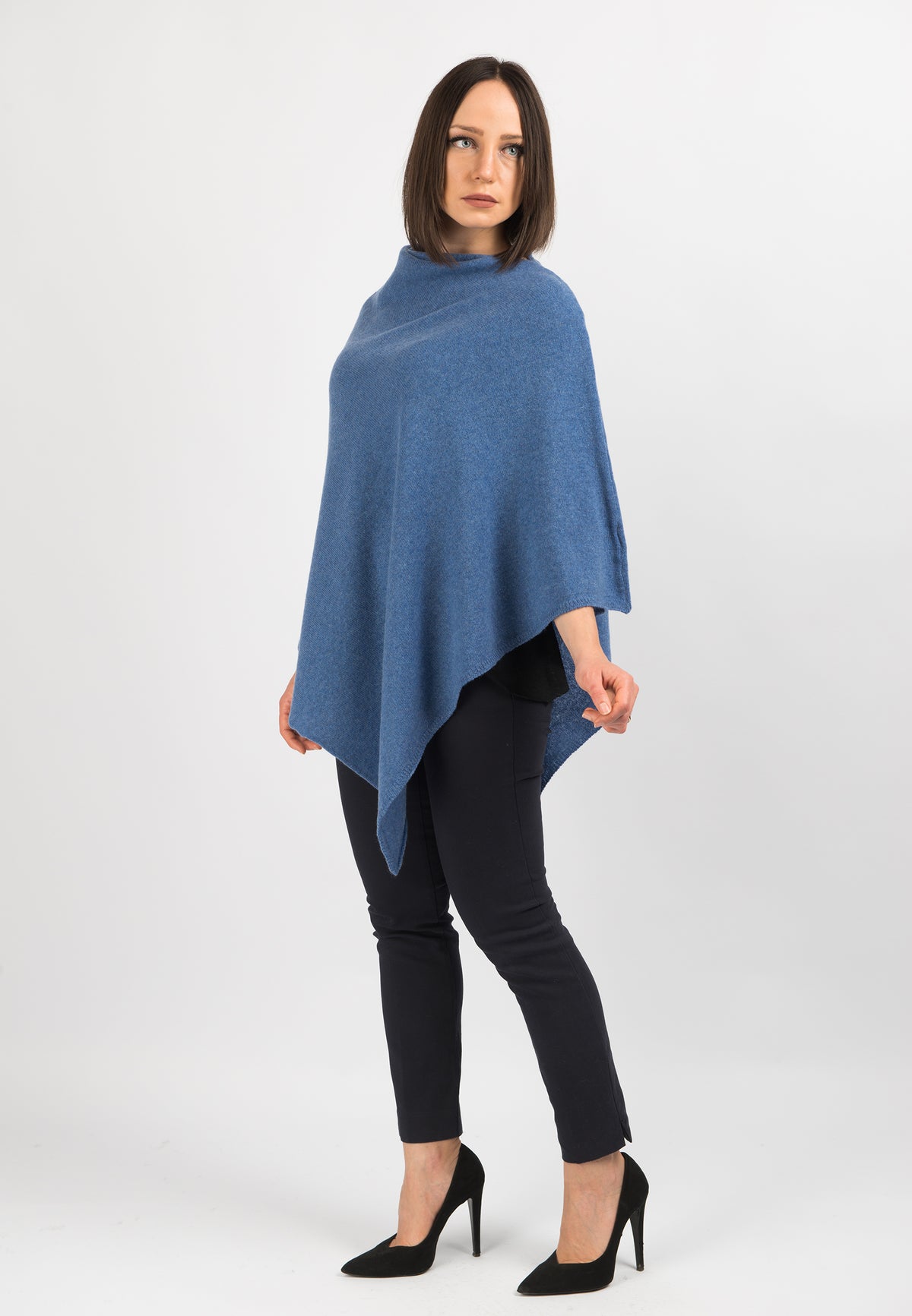 Light Blue 100% Cashmere Poncho, view 2