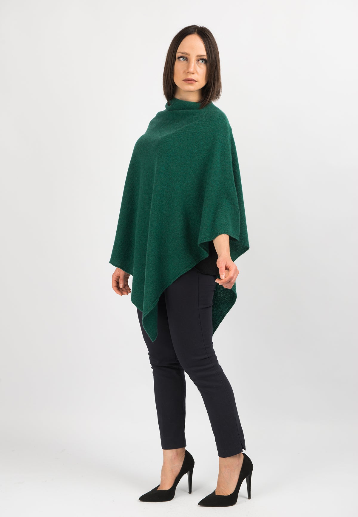 Green 100% Cashmere Poncho, view 2