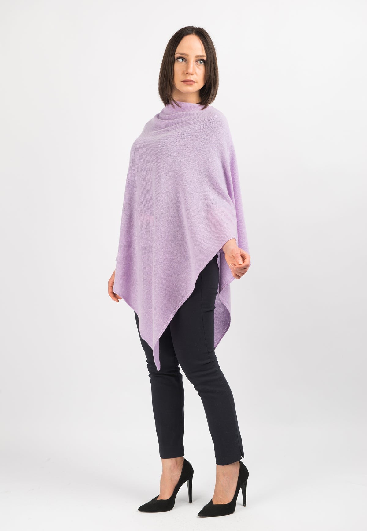 Lilac 100% Cashmere Poncho, view 2