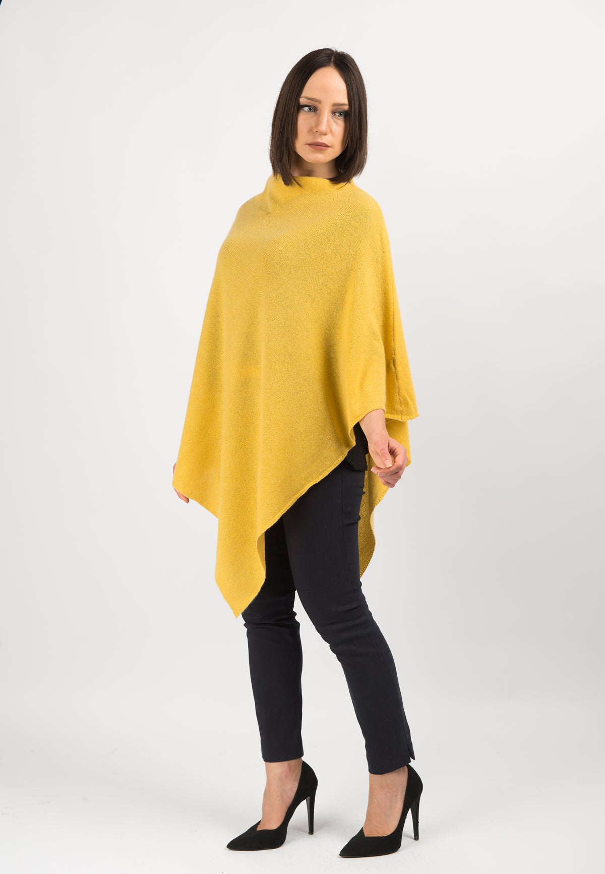 Yellow 100% Cashmere Poncho, view 2
