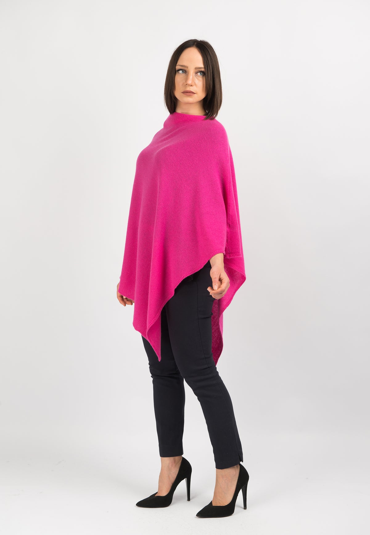 Fuchsia 100% Cashmere Poncho, view 2