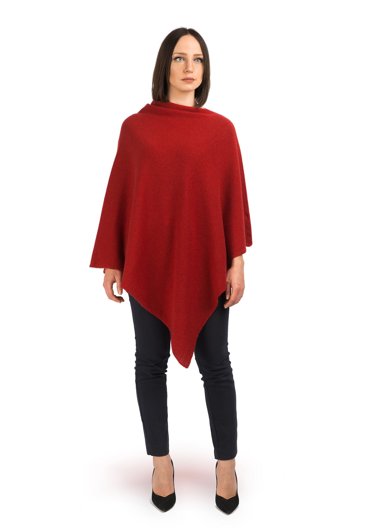 Red 100% Cashmere Poncho