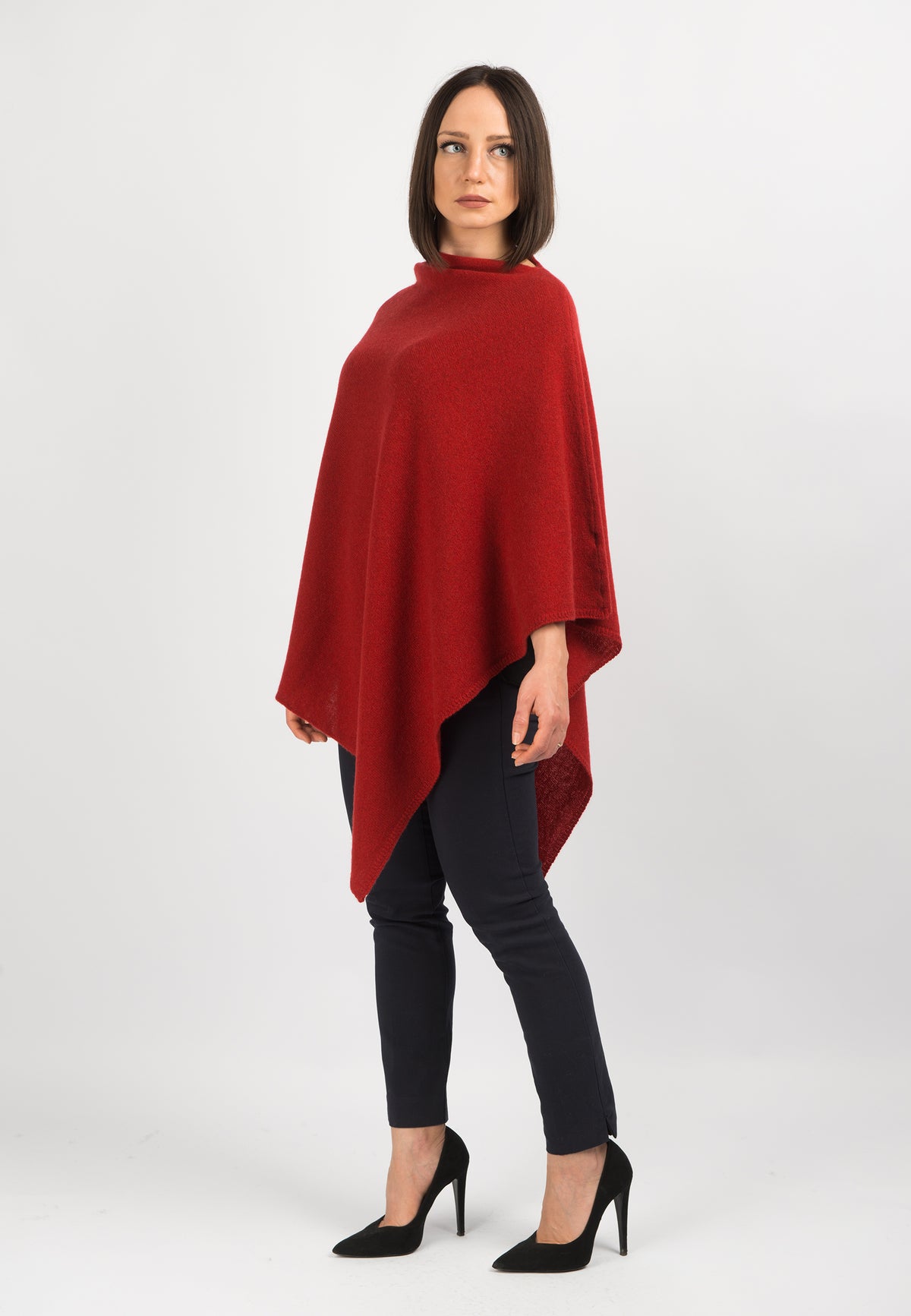 Red 100% Cashmere Poncho, view 2