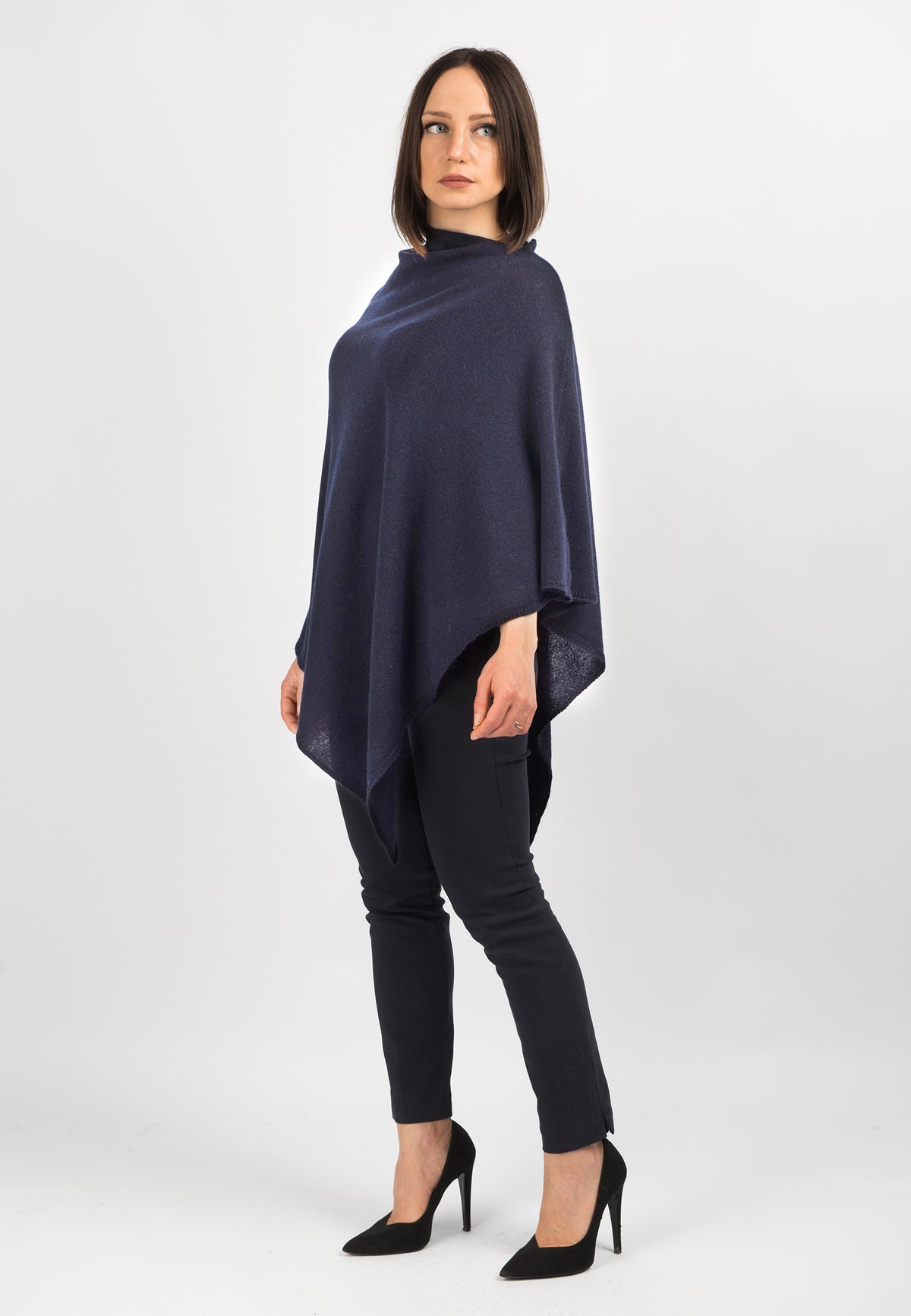 Blue 100% Cashmere Poncho, view 2