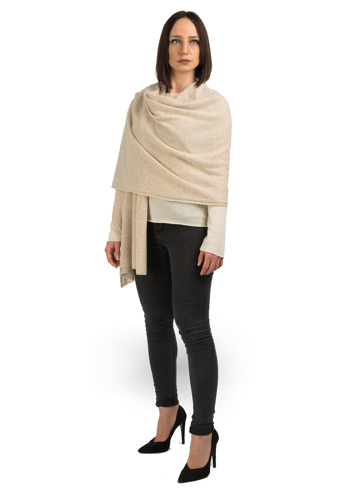 Beige Women's 100% Cashmere Wrap, view 2