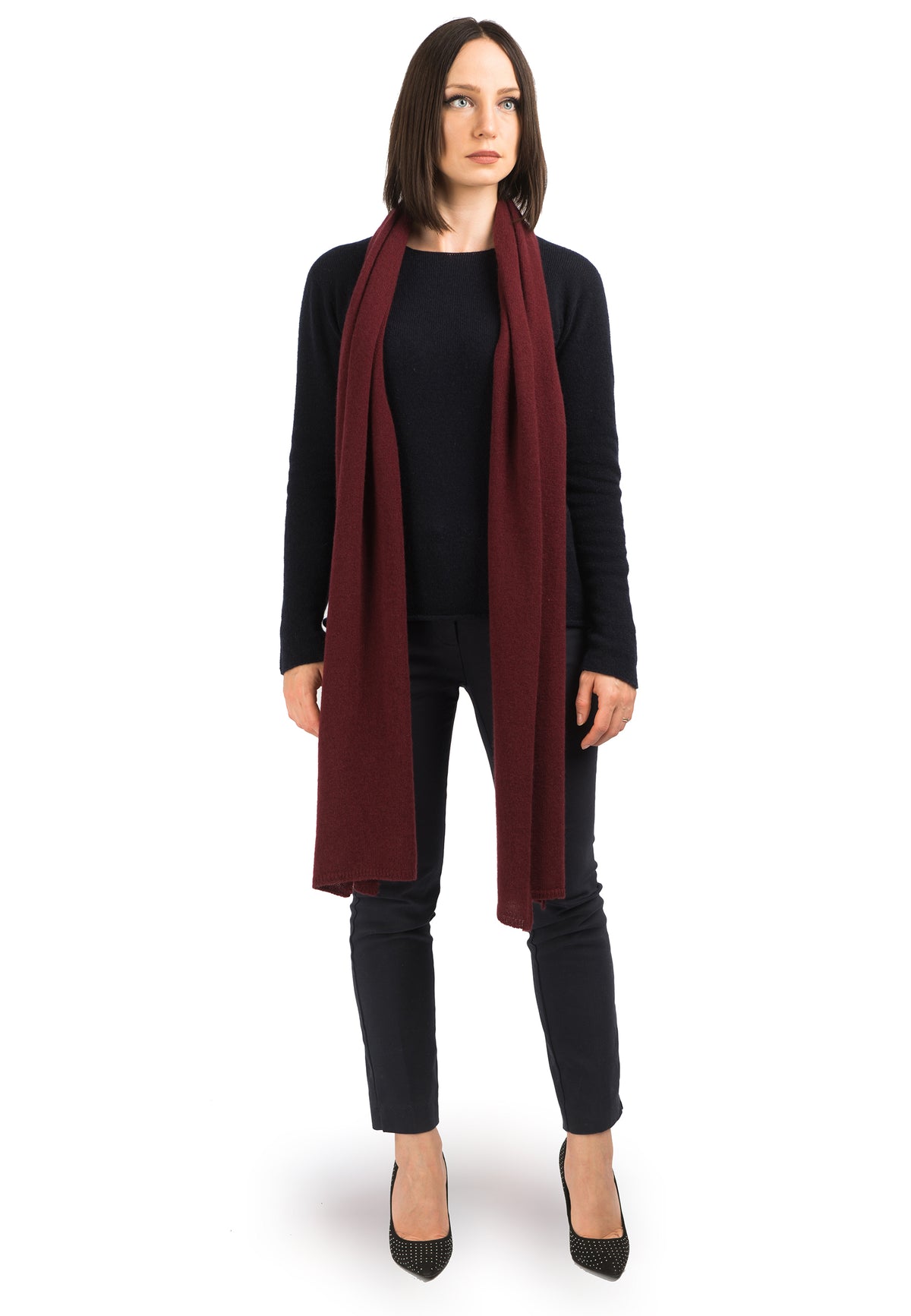 Burgundy Women's Wide 100% Cashmere Scarf