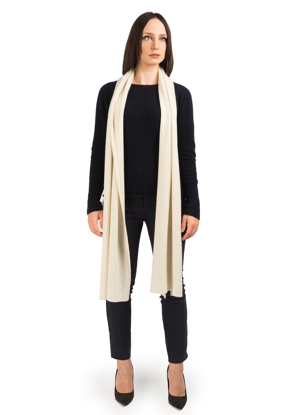 Cream Women's Wide 100% Cashmere Scarf