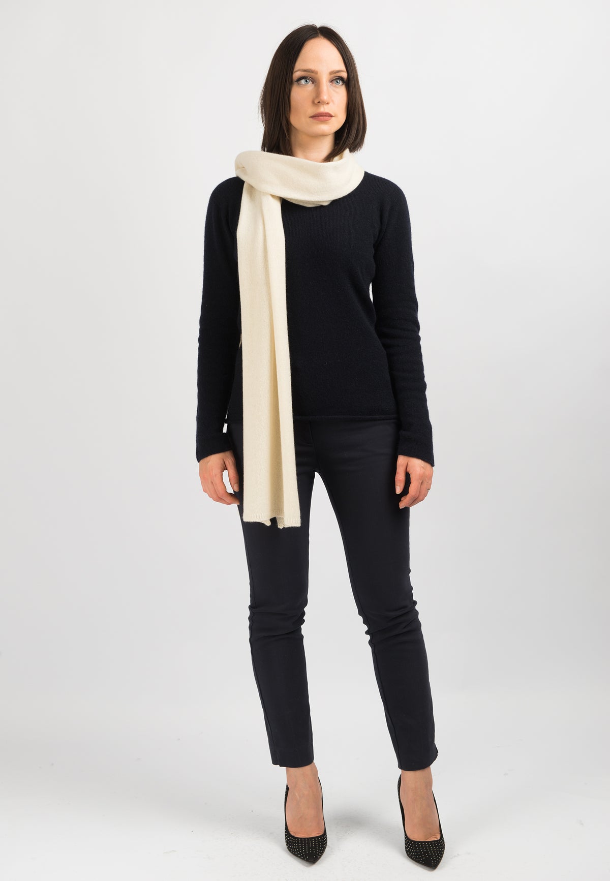 Cream Women's Wide 100% Cashmere Scarf, view 2