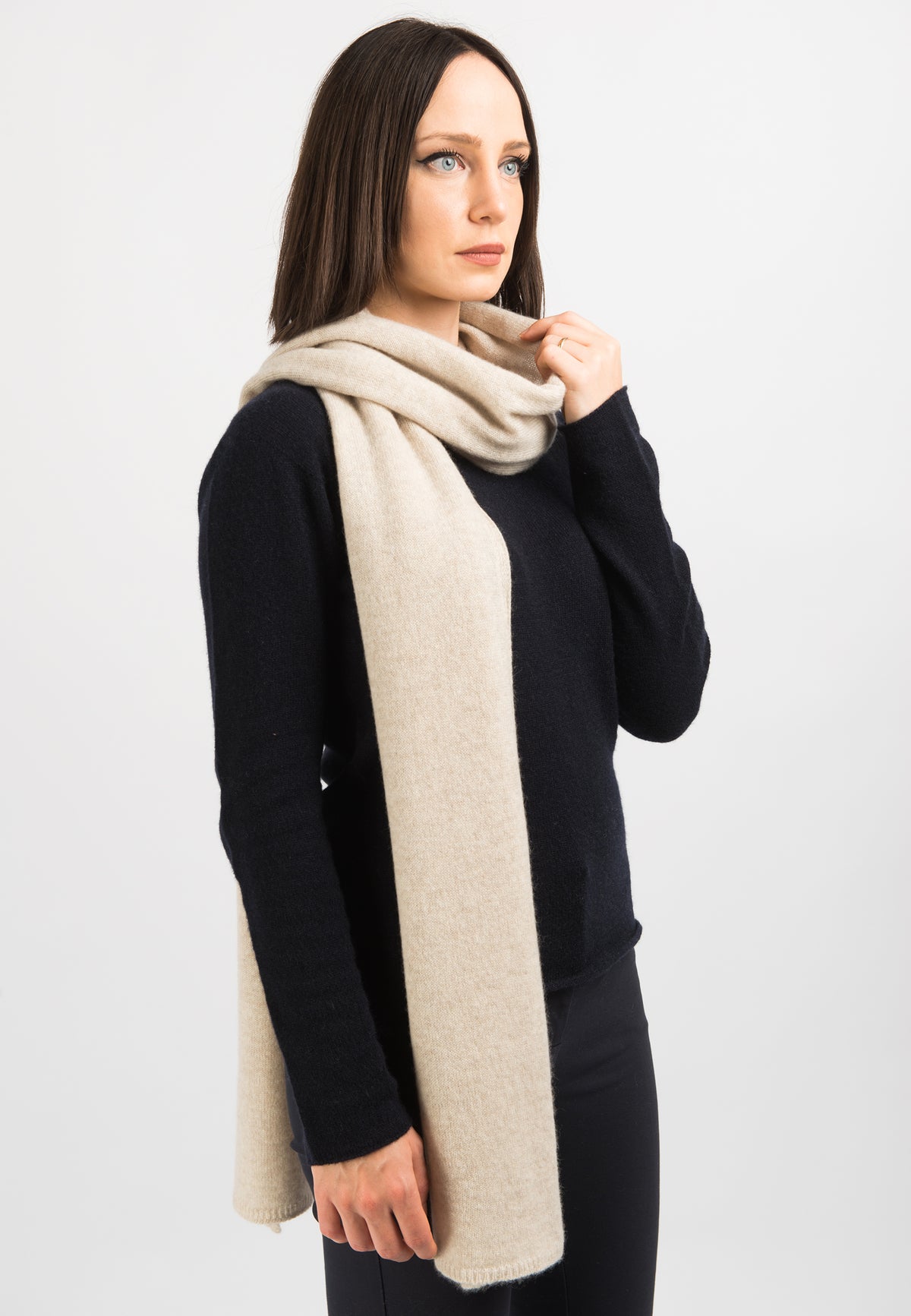 Beige Women's Wide 100% Cashmere Scarf, view 3