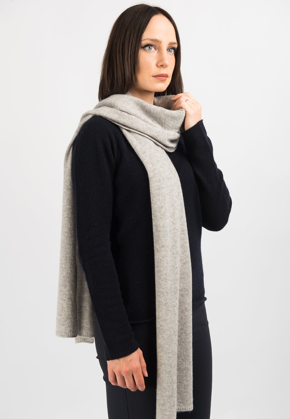 Gray Women's Wide 100% Cashmere Scarf, view 3