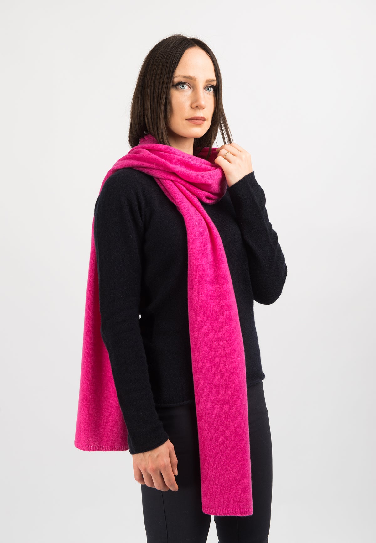 Fuchsia Women's Wide 100% Cashmere Scarf, view 3