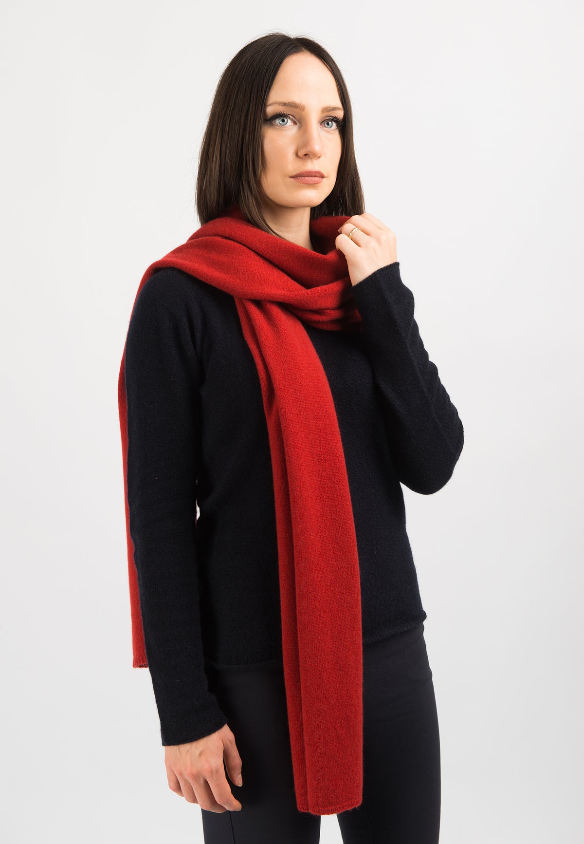 Red Women's Wide 100% Cashmere Scarf, view 3