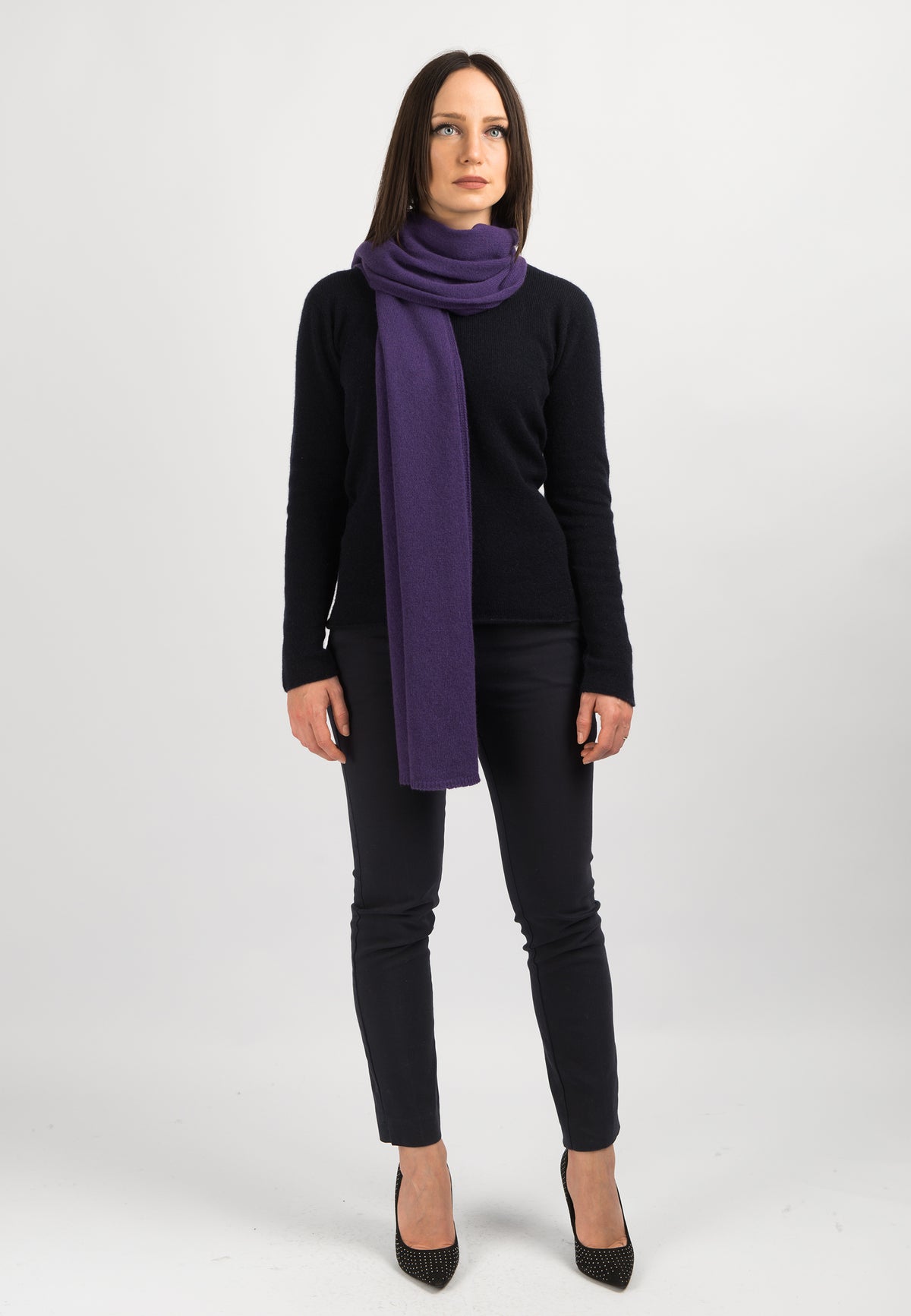 Purple Women's Wide 100% Cashmere Scarf, view 2
