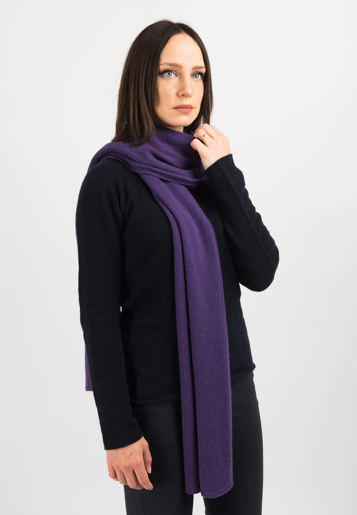 Purple Women's Wide 100% Cashmere Scarf, view 3