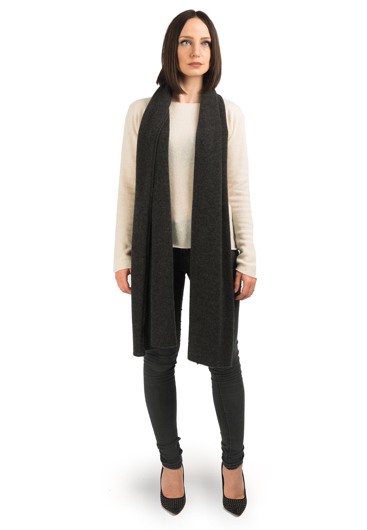 Charcoal Women's Wide 100% Cashmere Scarf