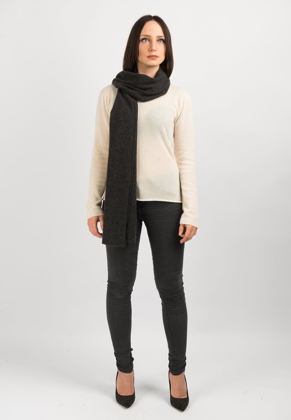 Charcoal Women's Wide 100% Cashmere Scarf, view 2