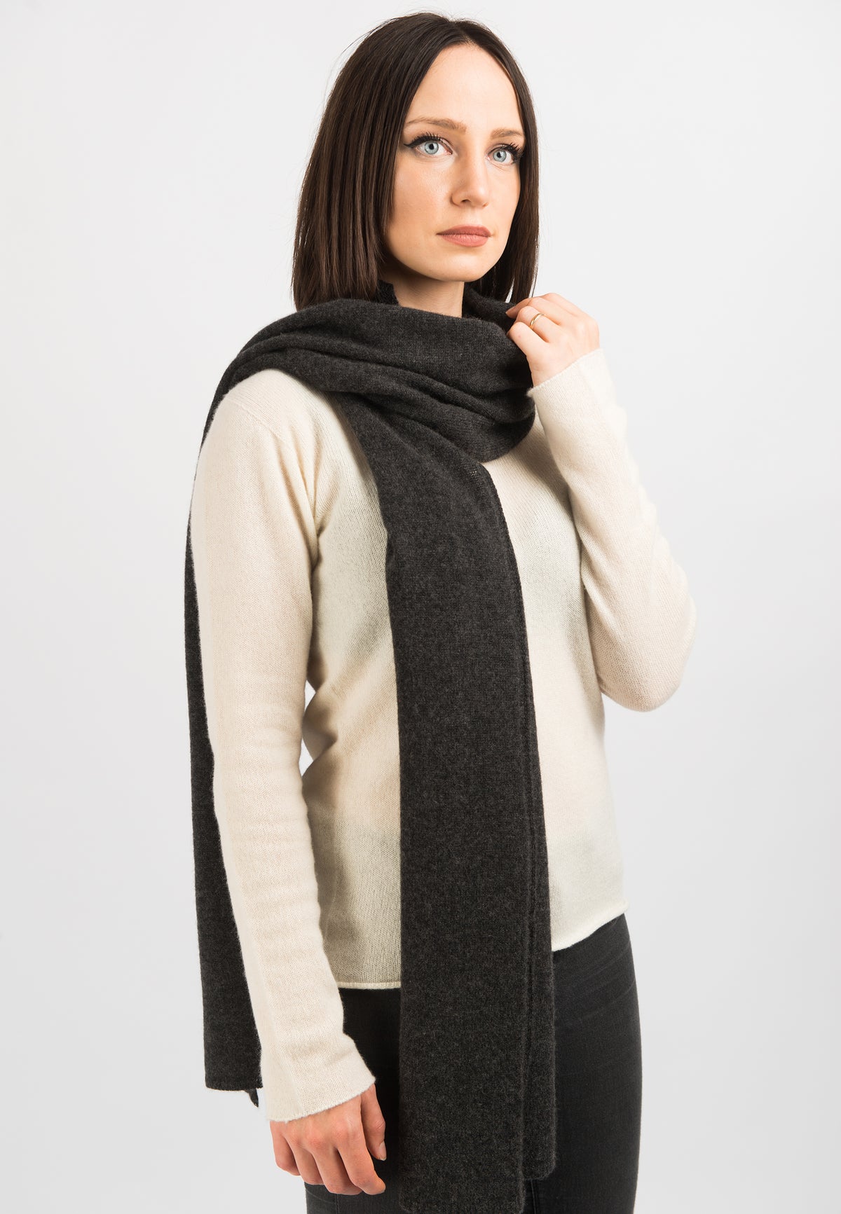 Charcoal Women's Wide 100% Cashmere Scarf, view 3