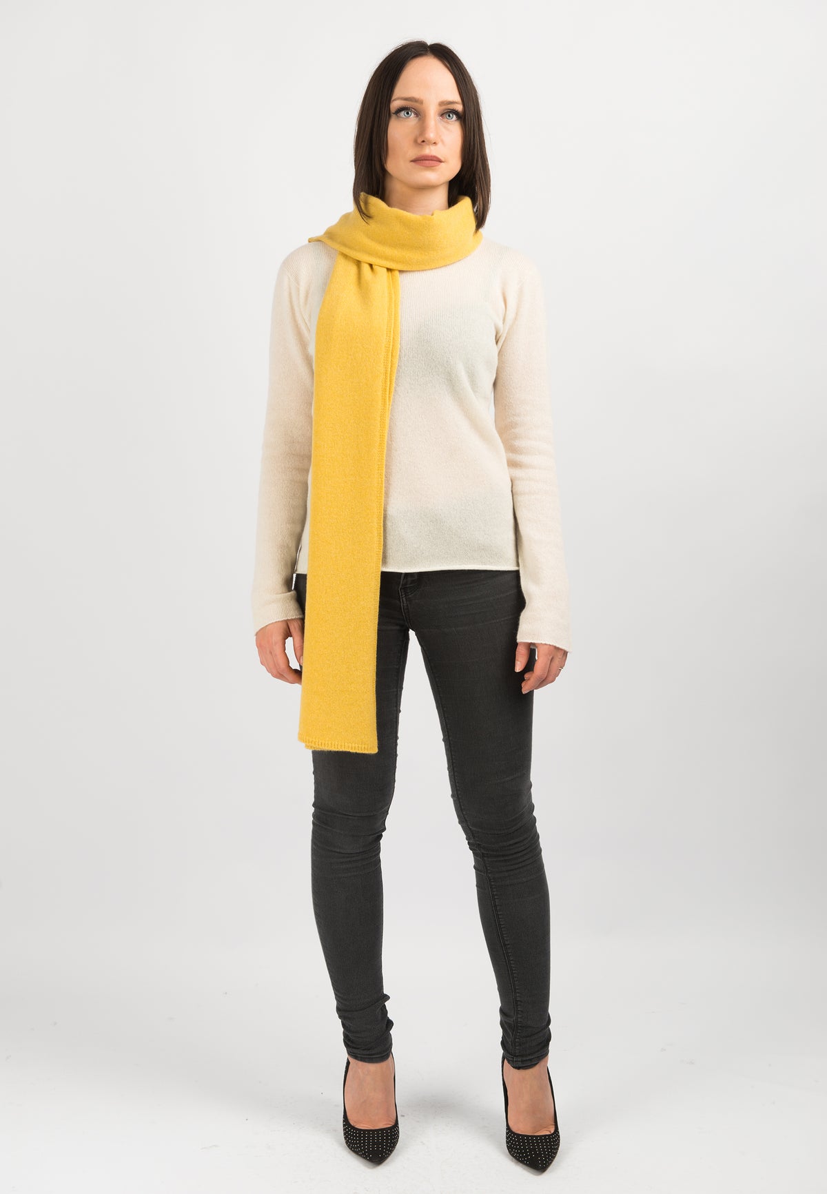 Yellow Women's Wide 100% Cashmere Scarf, view 2
