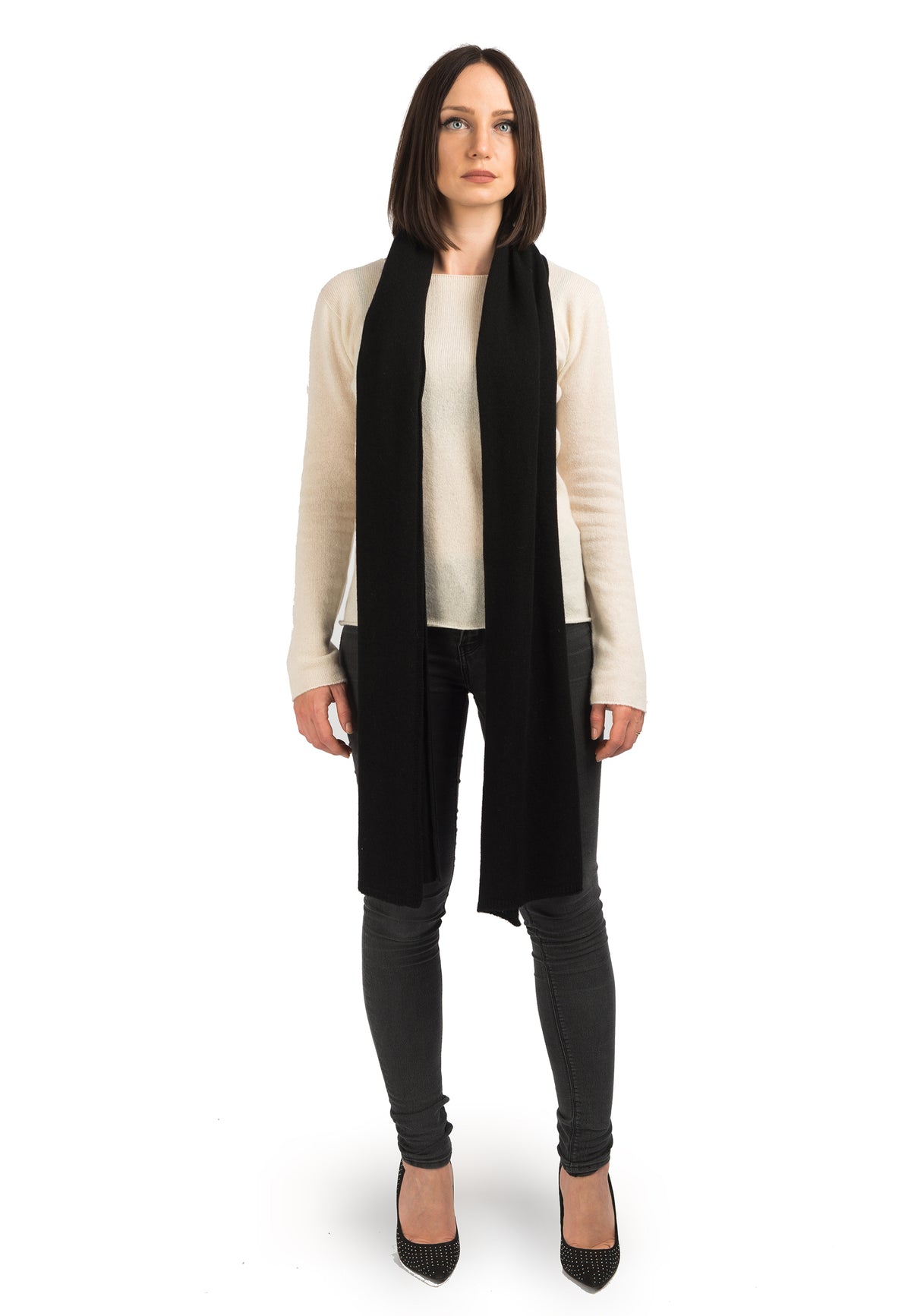 Black Women's Wide 100% Cashmere Scarf