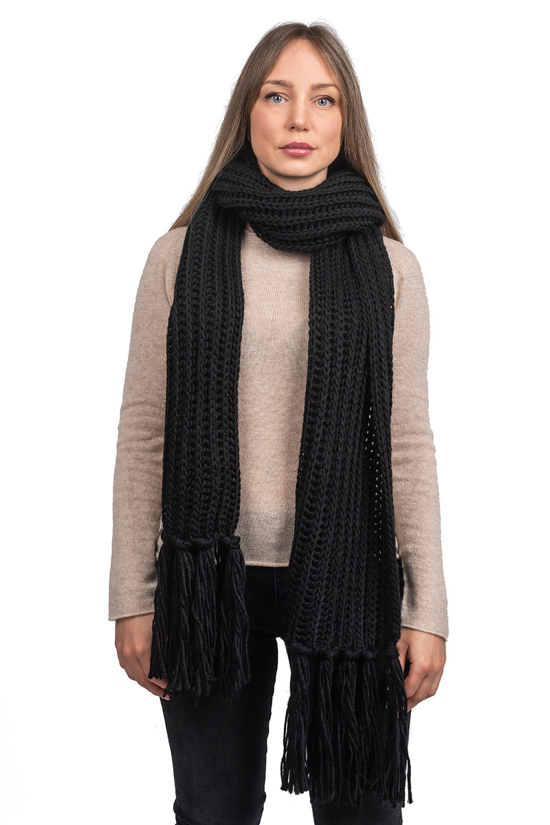 English rib knit scarf with fringes | Dalle Piane Cashmere