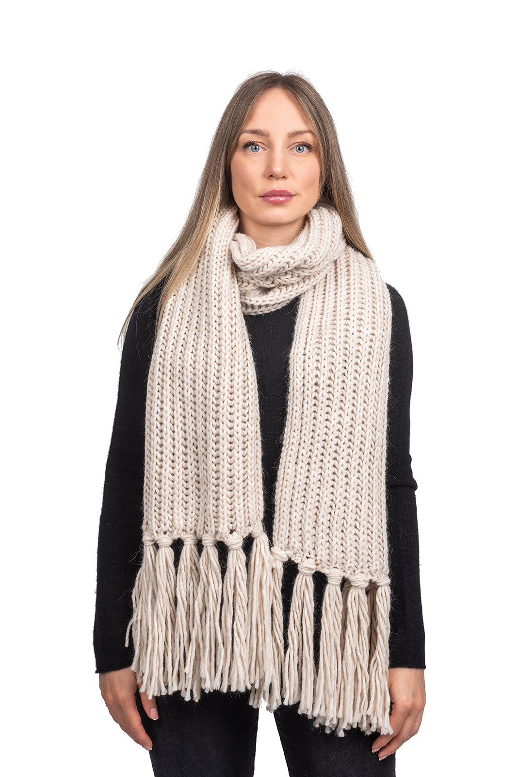 Fisherman's Rib Scarf with Fringe | Dalle Piane Cashmere
