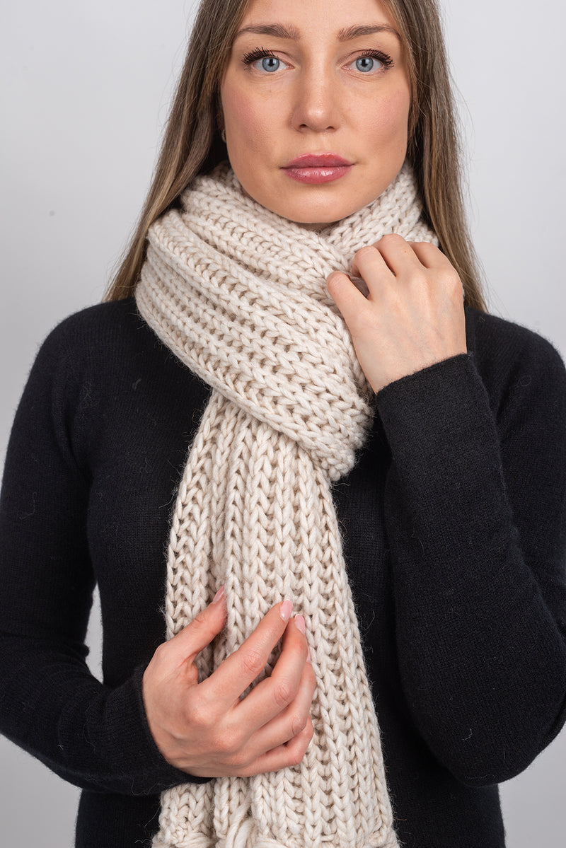 English rib knit scarf with fringes | Dalle Piane Cashmere