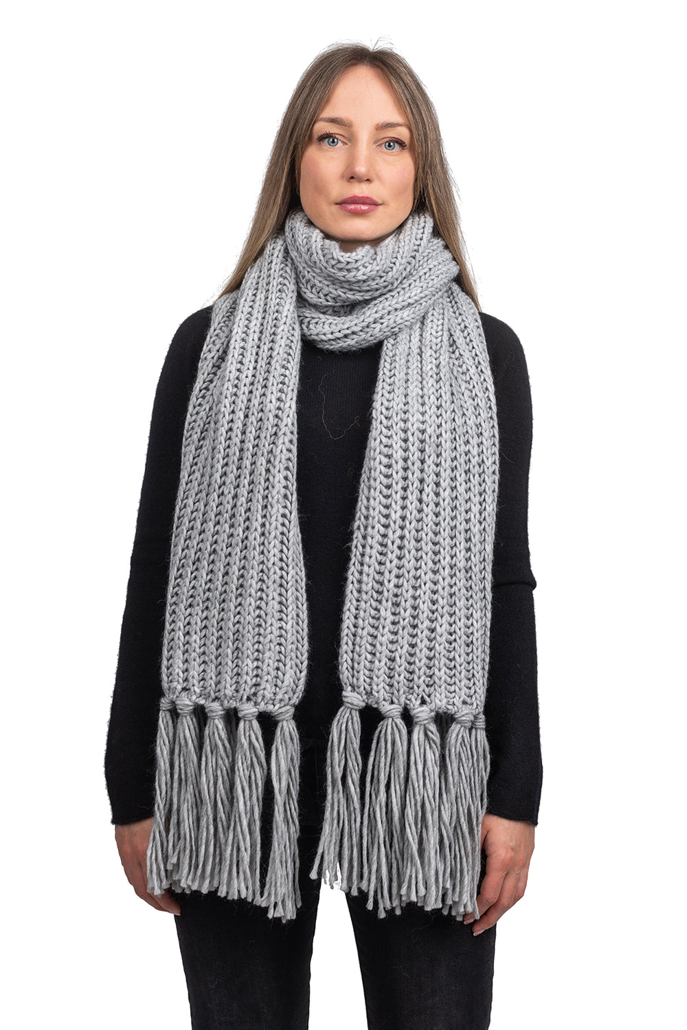 English rib knit scarf with fringes | Dalle Piane Cashmere
