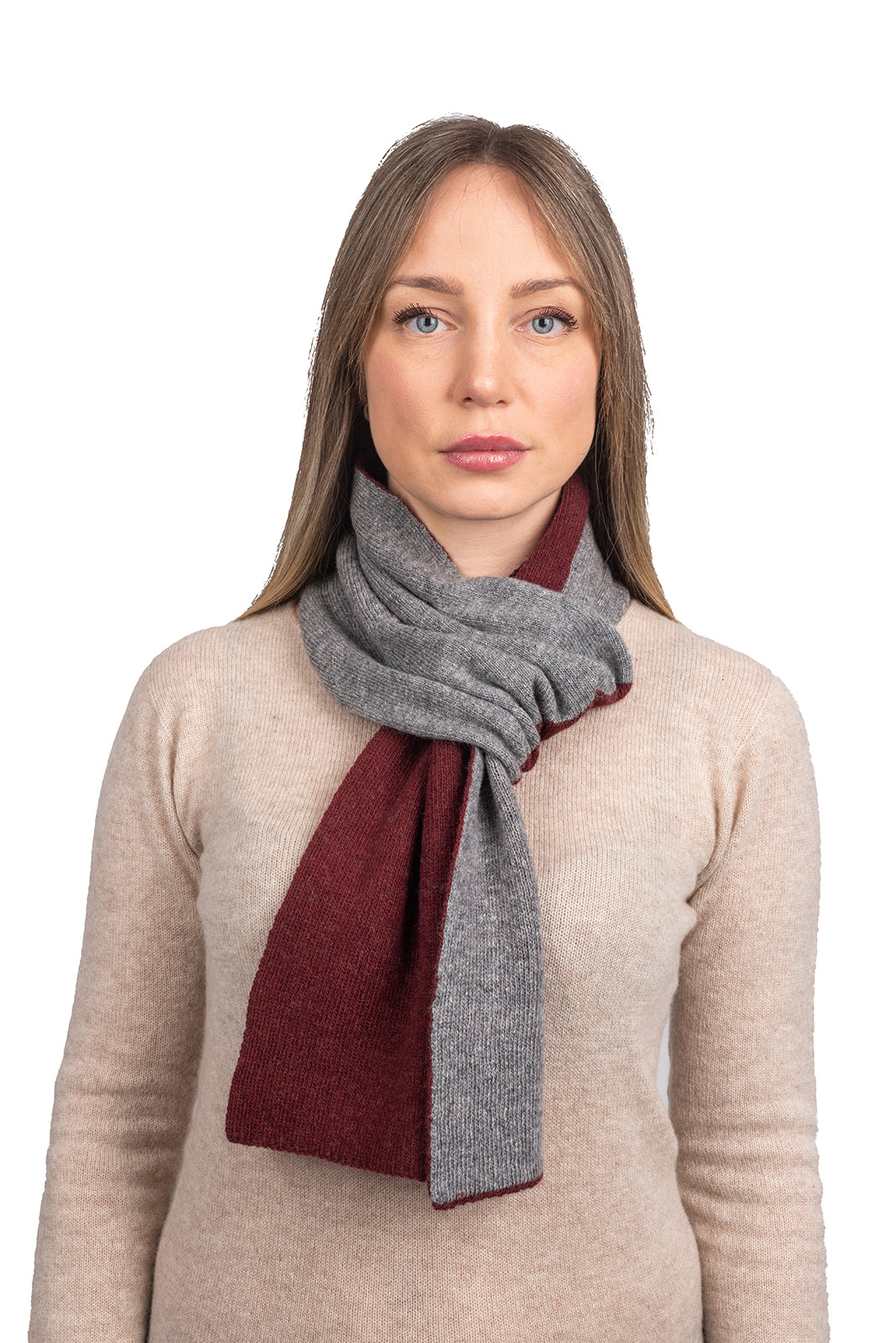 Burgundy-Gray Women's Reversible Cashmere Blend Neck Warmer