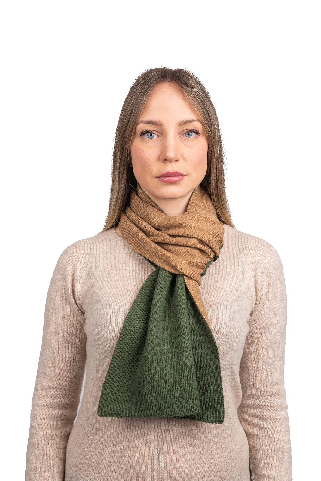 Olive-Camel Women's Reversible Cashmere Blend Neck Warmer