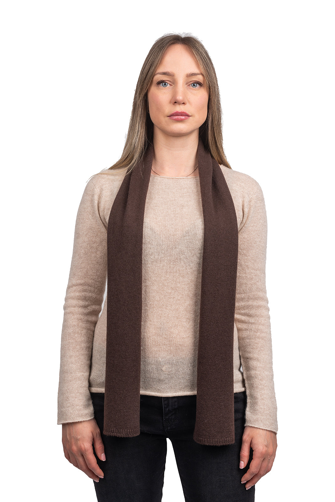 Brown Women's 100% Cashmere Skinny Scarf