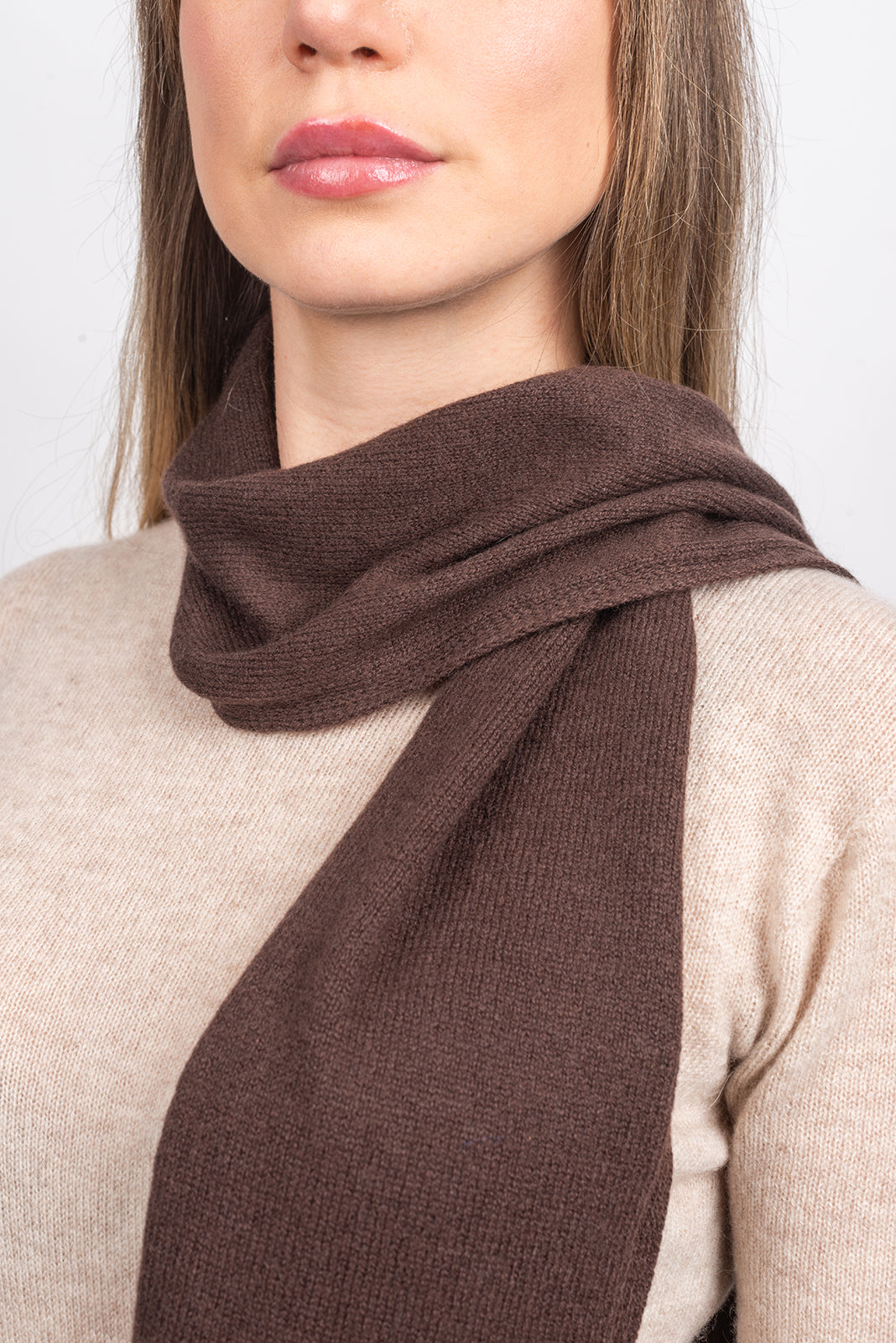Brown Women's 100% Cashmere Skinny Scarf, view 3
