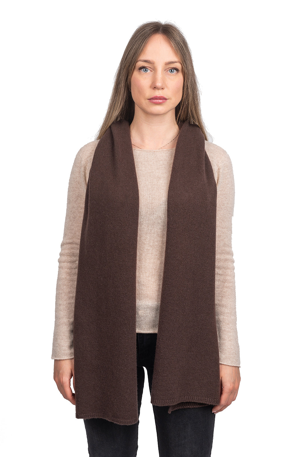 Brown Women's Wide 100% Cashmere Scarf