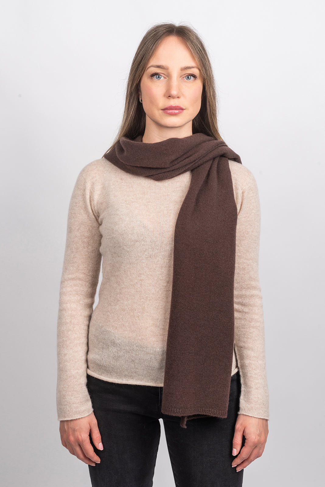 Brown Women's Wide 100% Cashmere Scarf, view 2