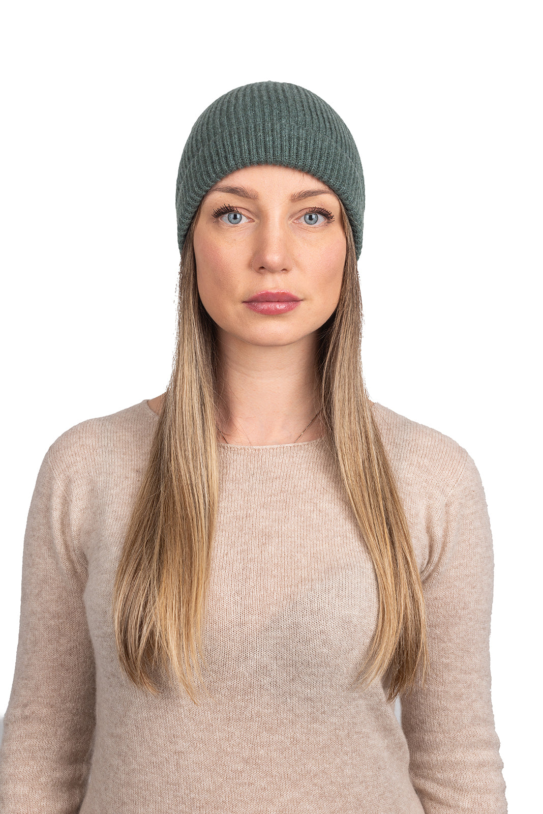 Sage Women's Fisherman's Rib 100% Cashmere Beanie