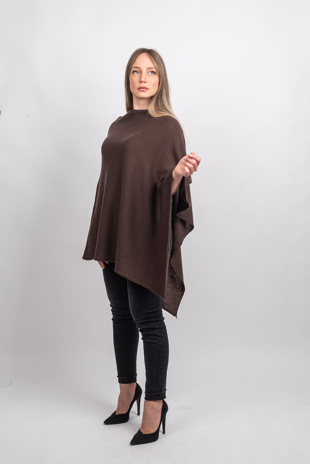 Brown 100% Cashmere Poncho, view 2