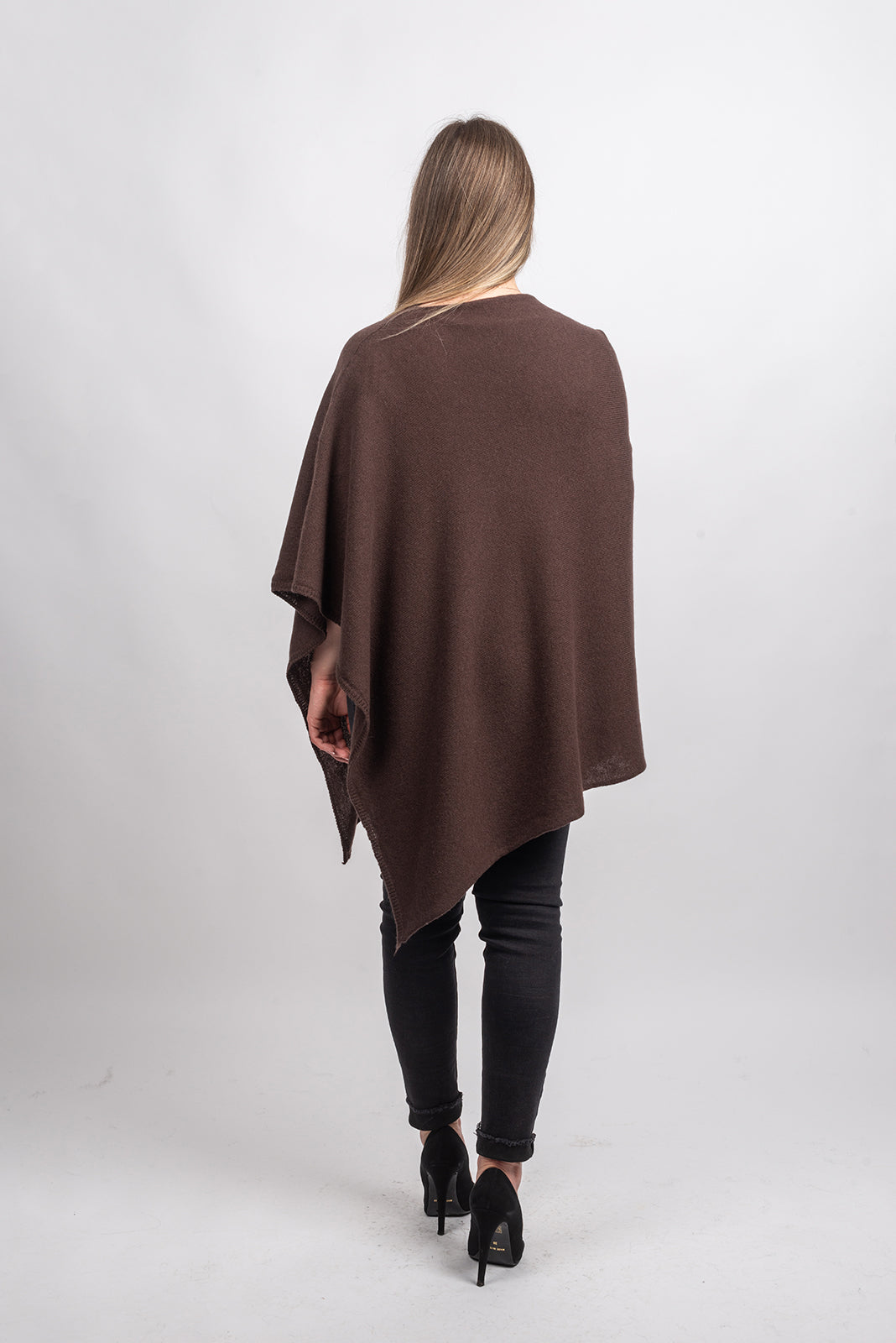 Brown 100% Cashmere Poncho, view 3